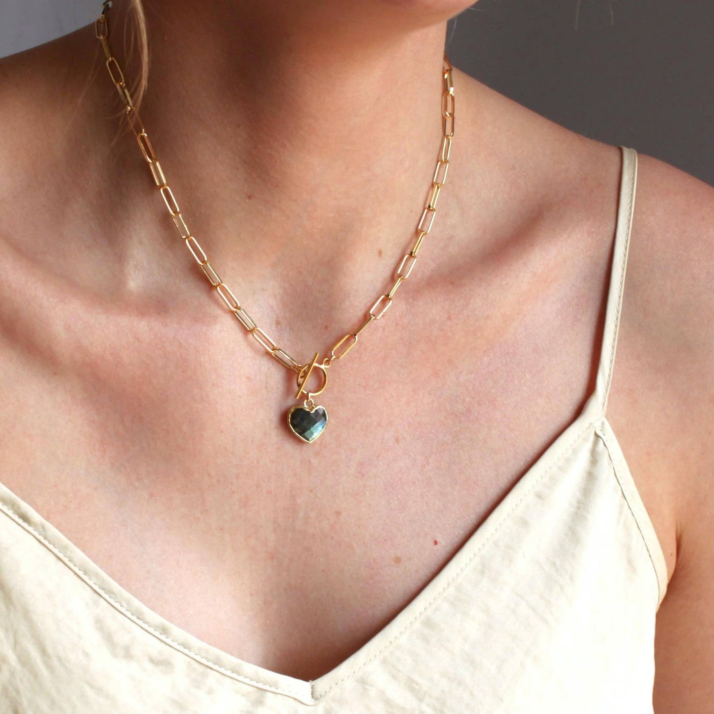Natural Labradorite Heart Toggle Necklace, Handmade Jewelry