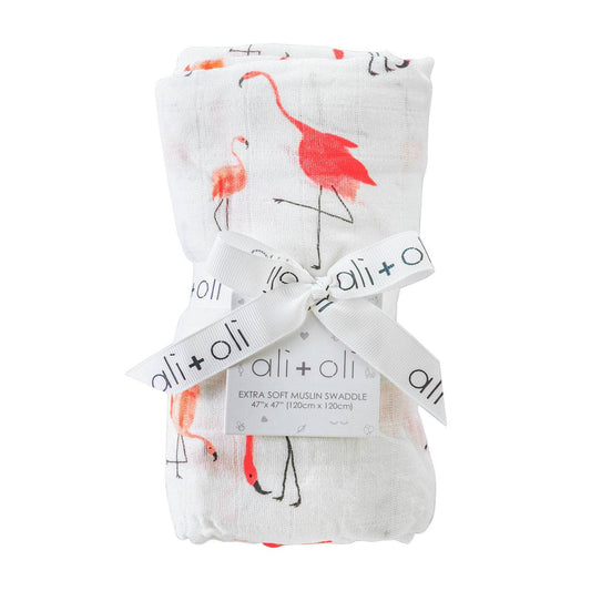 Bamboo Muslin Swaddle Blanket (Flamingo)
