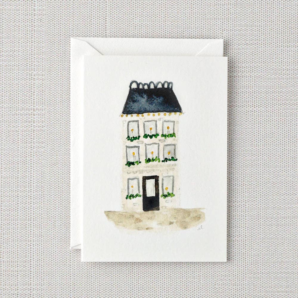 Blue roof house mini notecard