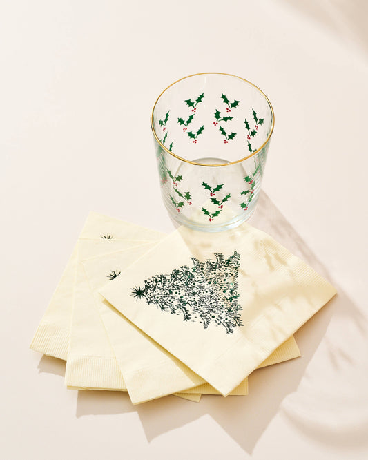 Classic Christmas Tree Green and Cream Paper Beverage Napkins - Set of 20