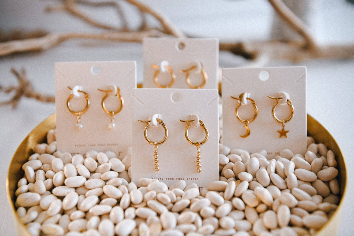 Cosmic Moon & Star Pendant Hoop Earrings