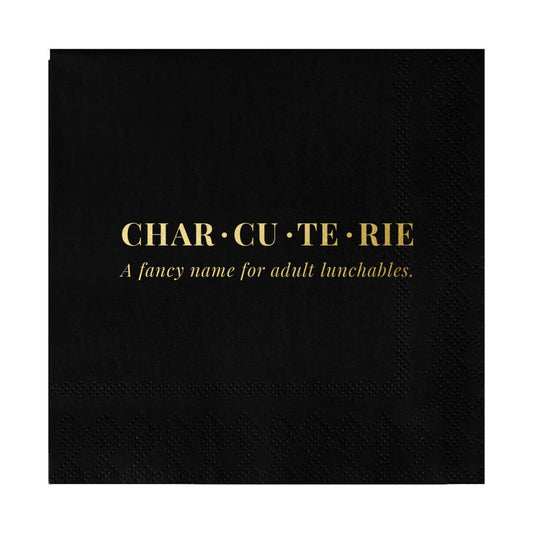 Charcuterie Cocktail Napkin, Black and Gold - Set of 20