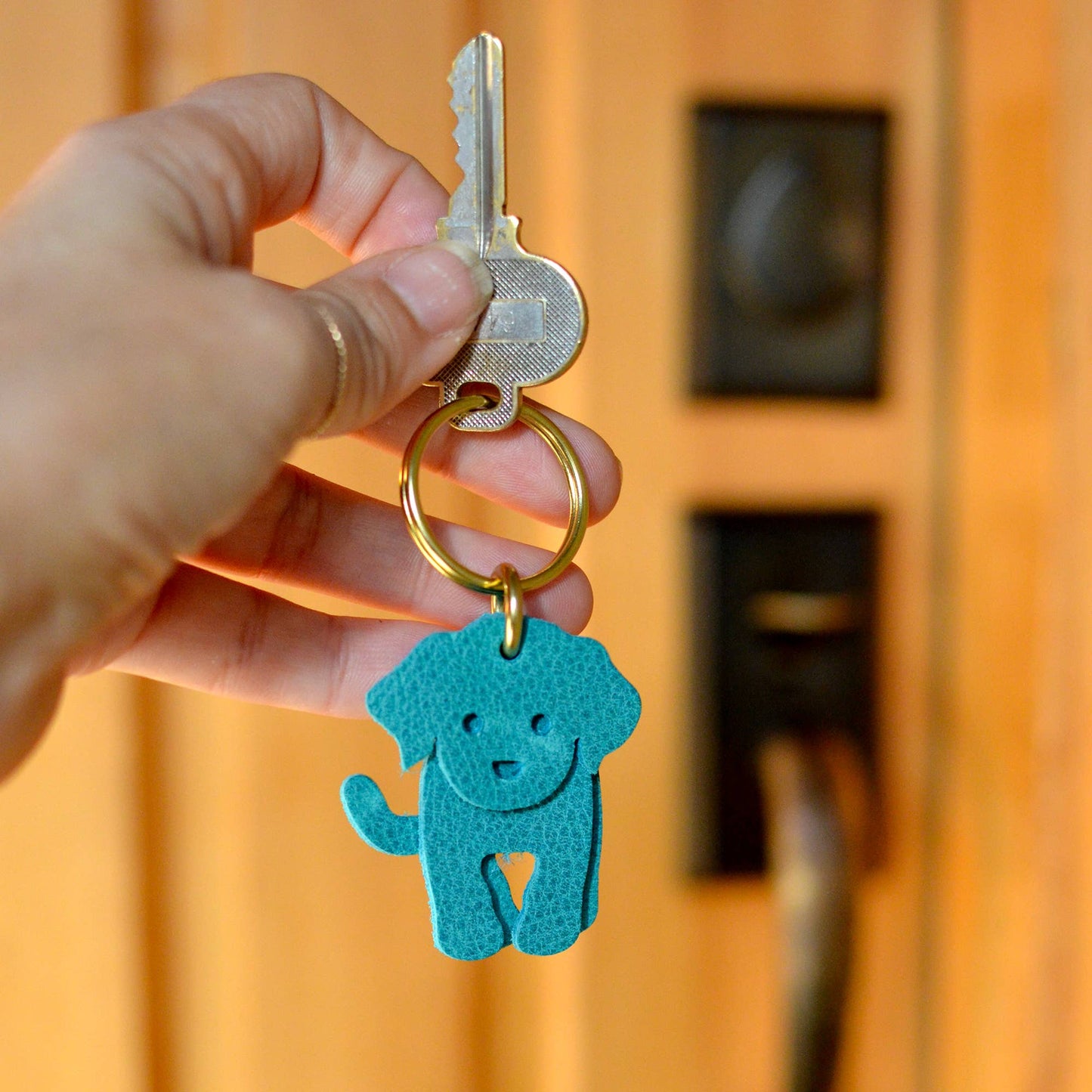 Doodle Dog Leather Key Ring - PEBBLED + SOFT Bright Colors