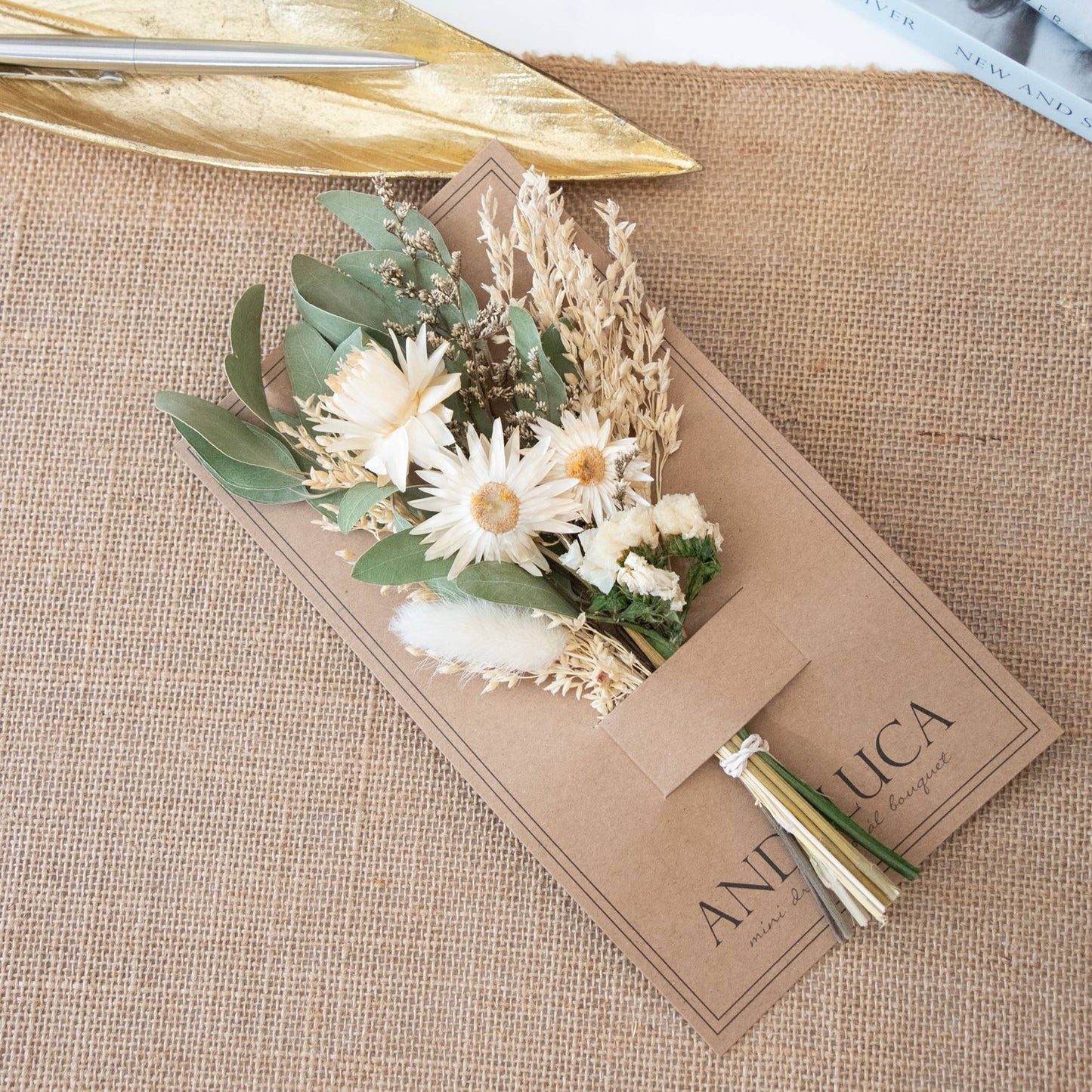 Ivory Strawflower Delicate Mini Bouquet #235