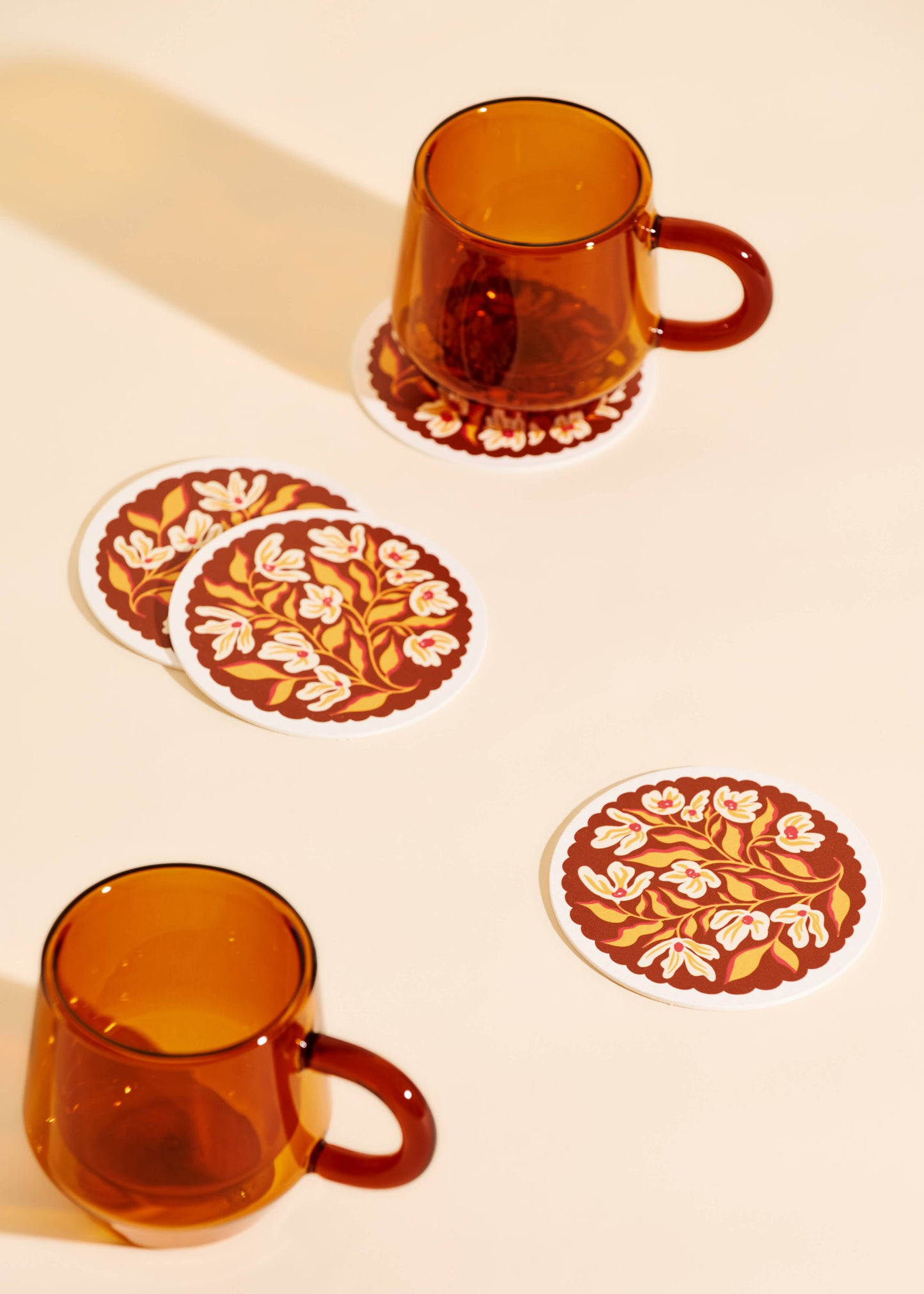 Pumpkin Spice Floral Scalloped Coasters | Set of Four