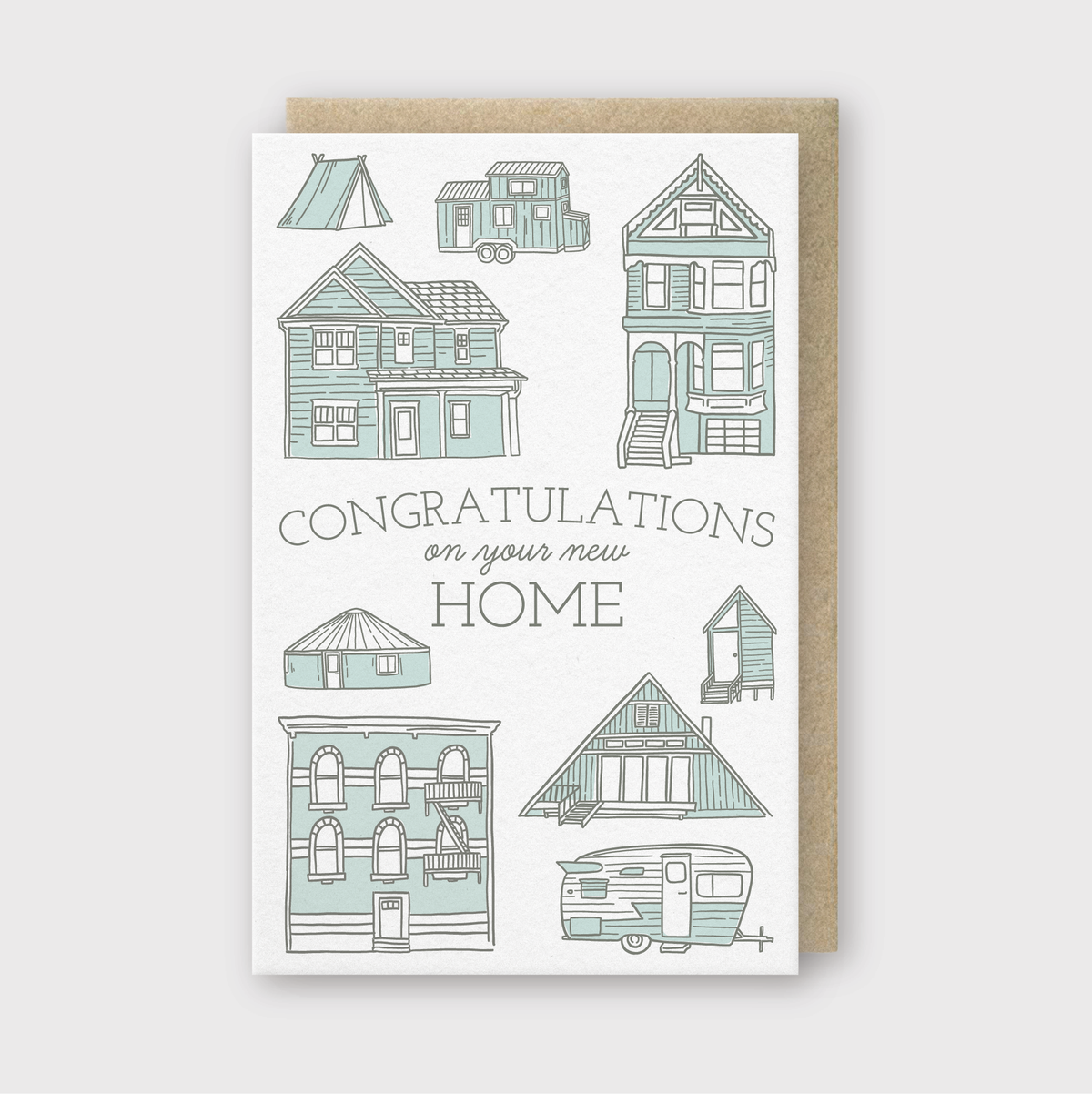 Letterpress Congrats Greeting Card – New Home Houses