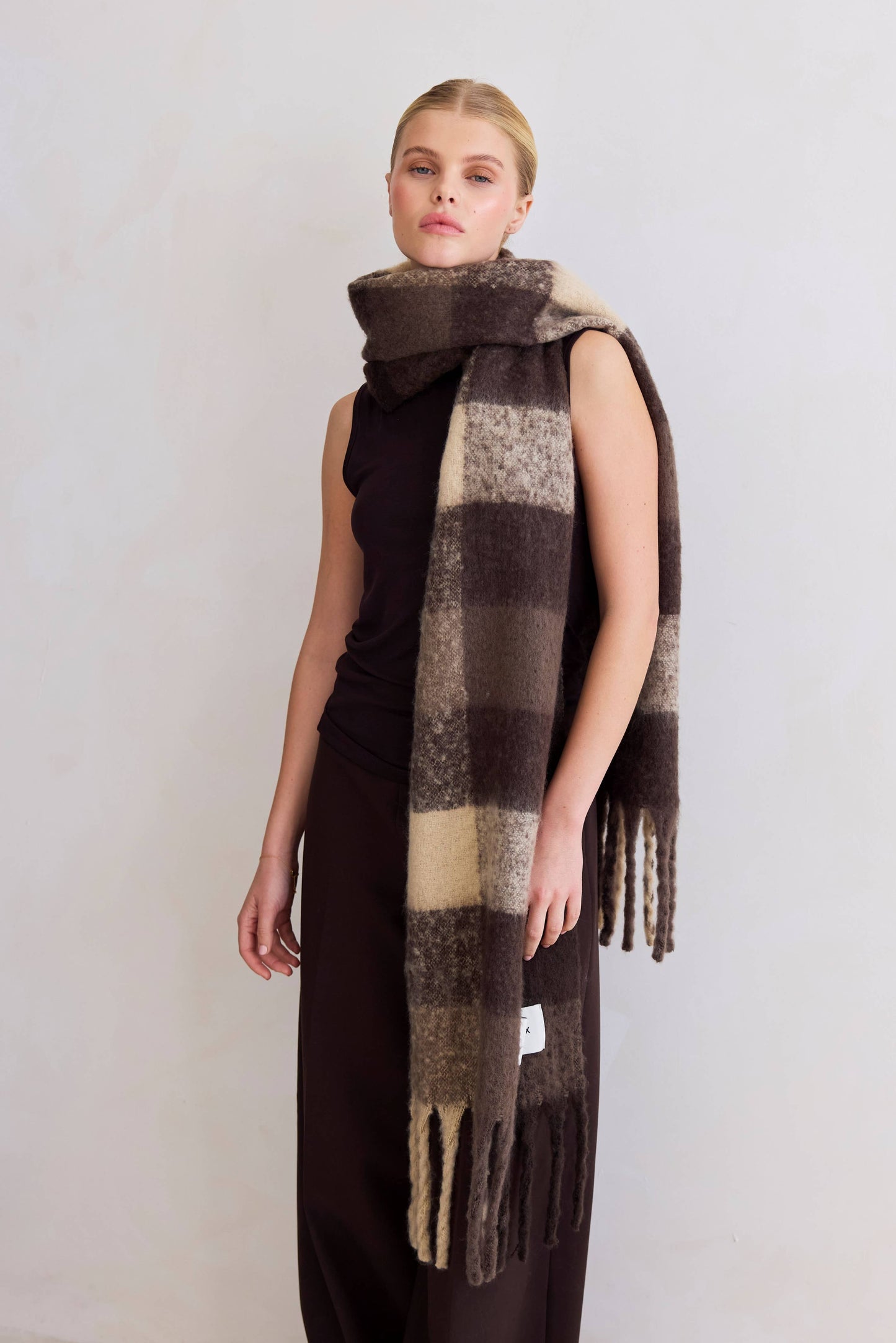The Reykjavik Scarf - 100% Recycled - Brown Check - FW25
