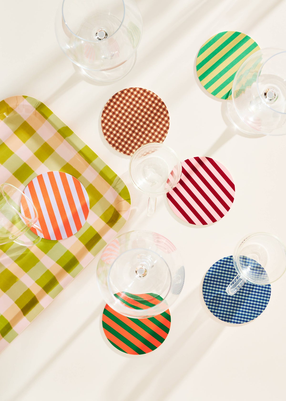 Tan Gingham Coasters - Set of 4