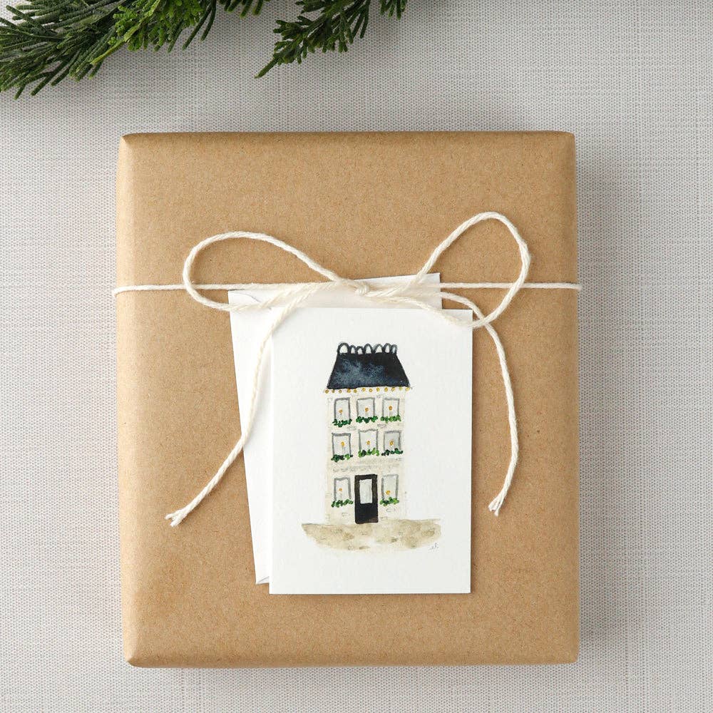 Blue roof house mini notecard