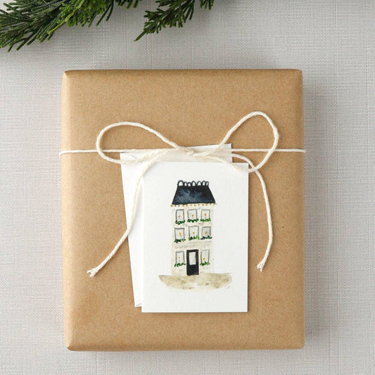 Blue roof house mini notecard