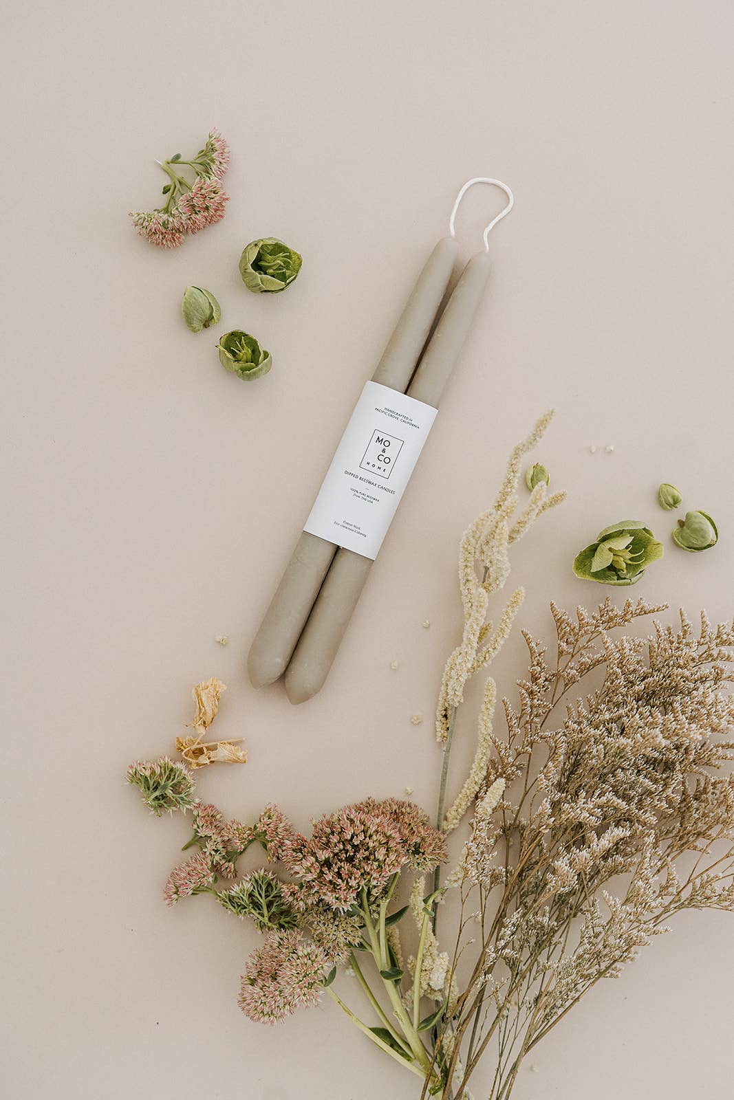 Clay | Dipped Beeswax Taper Candles | All Natural