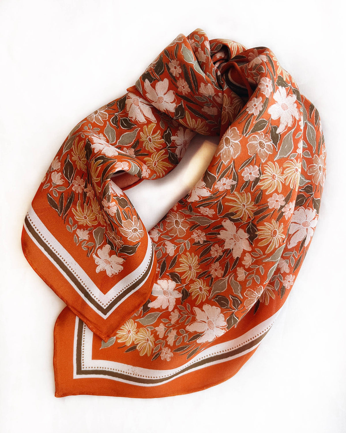 100% Silk Bandana Scarf - Botanical Garden Floral Western