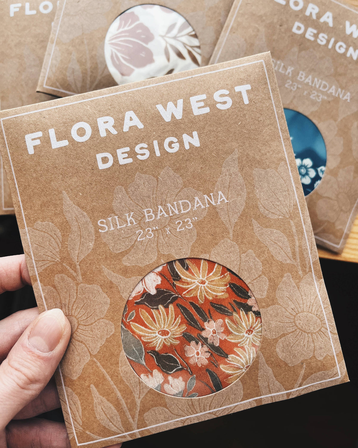 100% Silk Bandana Scarf - Botanical Garden Floral Western