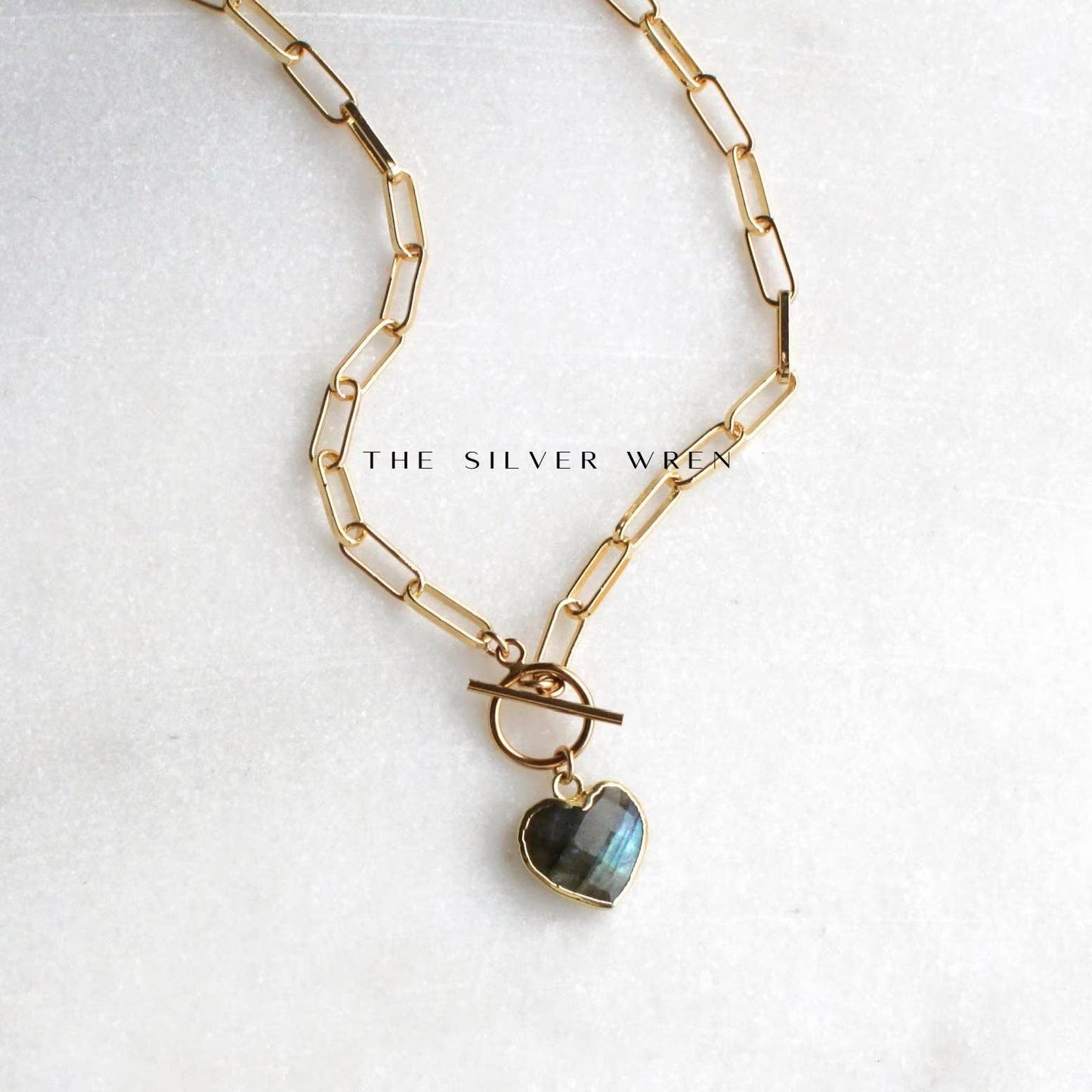 Natural Labradorite Heart Toggle Necklace, Handmade Jewelry