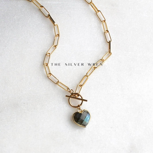 Natural Labradorite Heart Toggle Necklace, Handmade Jewelry