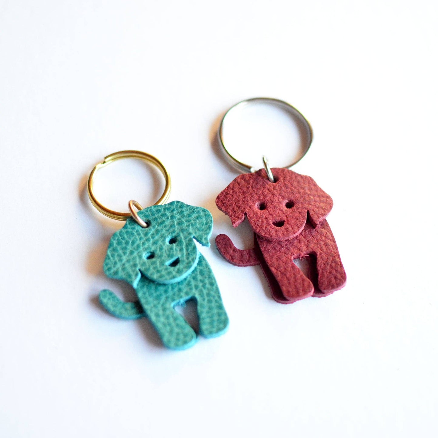 Doodle Dog Leather Key Ring - PEBBLED + SOFT Bright Colors