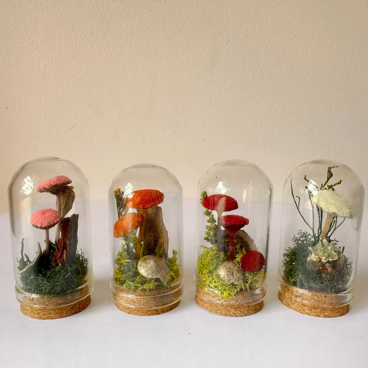 Mushroom Mix Terrarium Glass Cloche Cork Jar & Florals