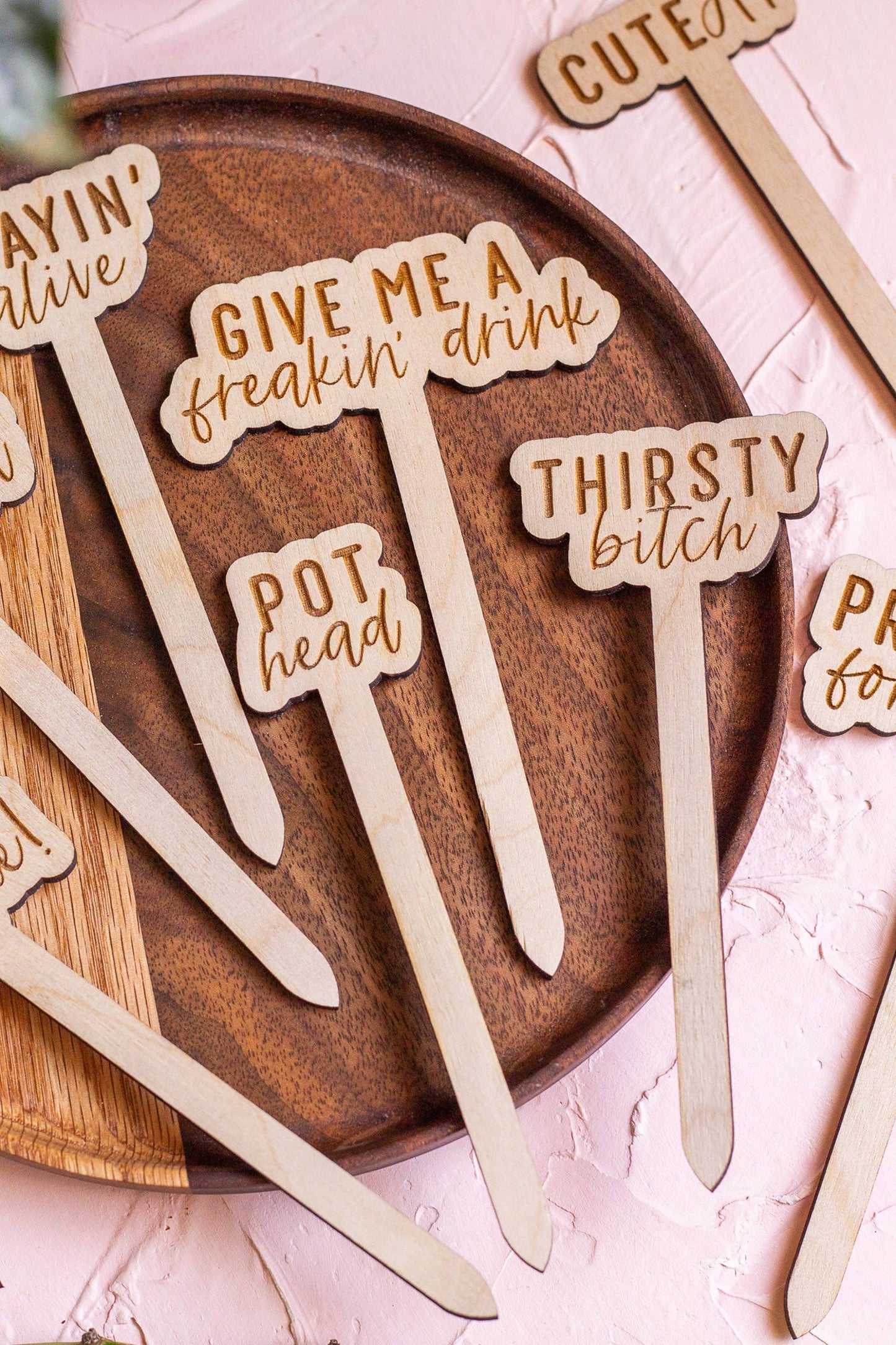 Funny Script Wooden Plant Markers