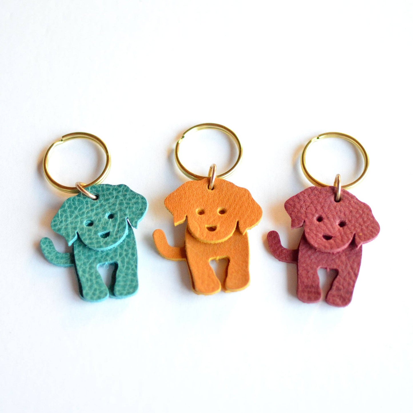Doodle Dog Leather Key Ring - PEBBLED + SOFT Bright Colors