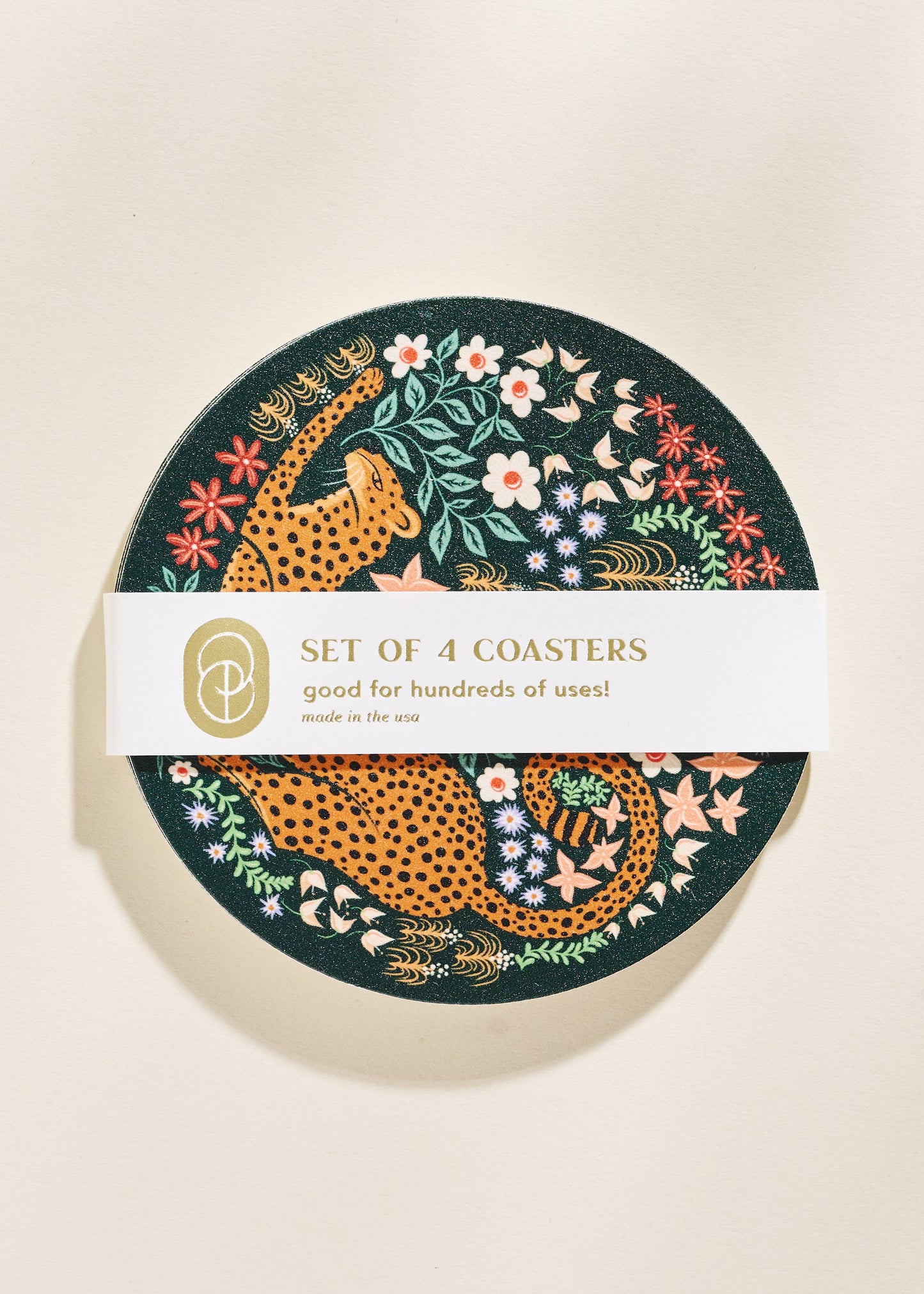 Stretching Cheetah Reusable Chipboard Coasters - Set of Four