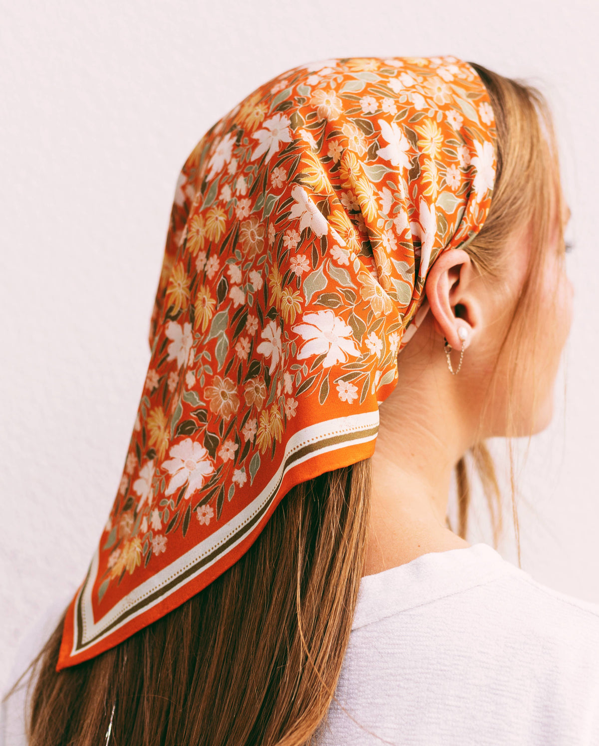 100% Silk Bandana Scarf - Botanical Garden Floral Western