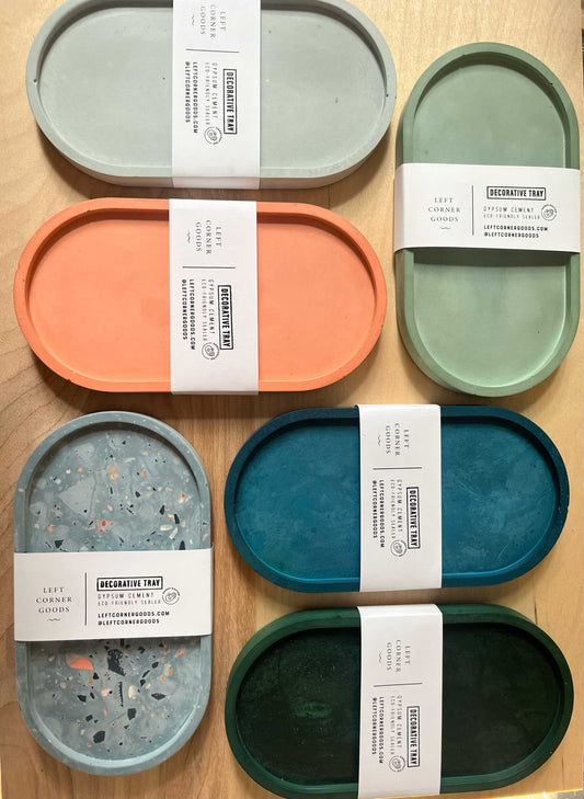 Gypsum Cement Oval Tray | candle tray | trinket tray modern