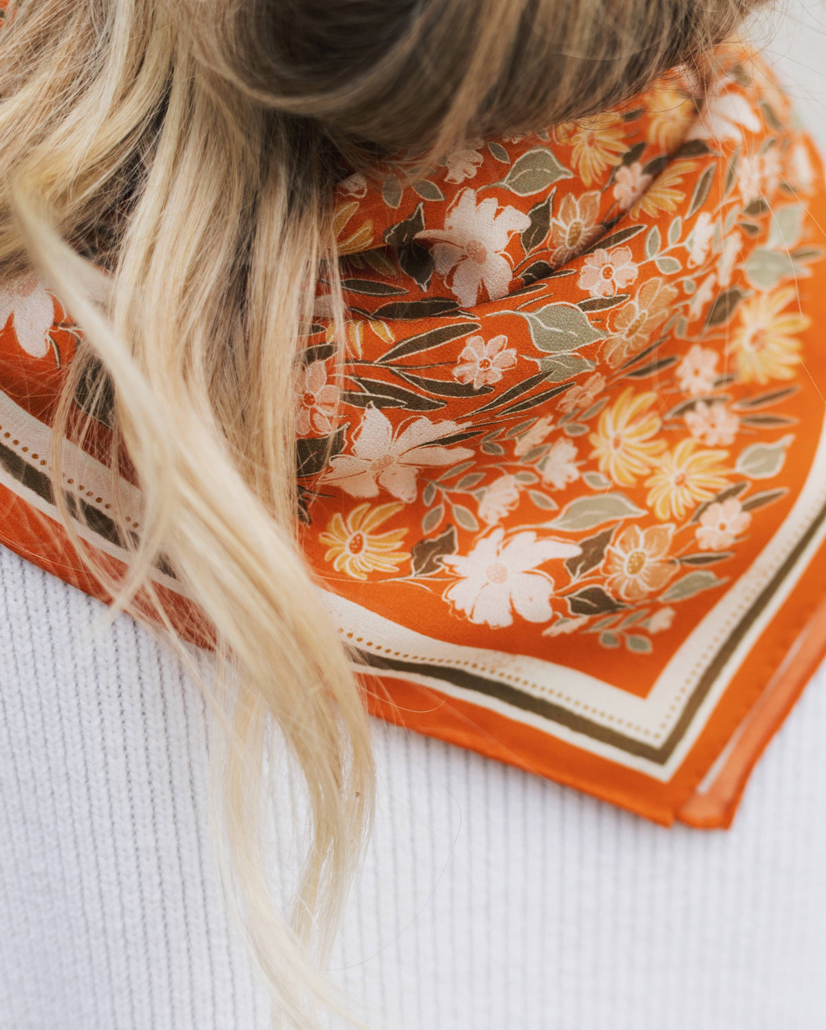 100% Silk Bandana Scarf - Botanical Garden Floral Western