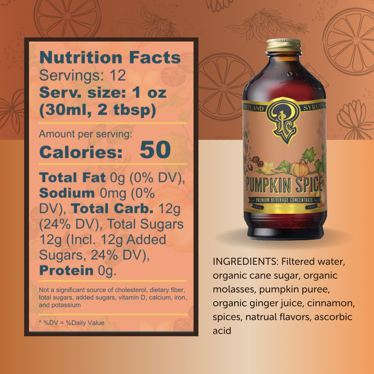 Pumpkin Spice Syrup 12 oz - coffee, tea, cocktail mixer