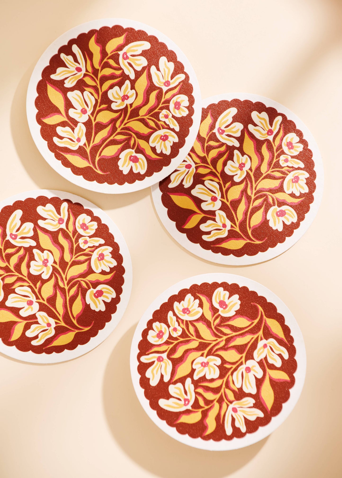 Pumpkin Spice Floral Scalloped Coasters | Set of Four