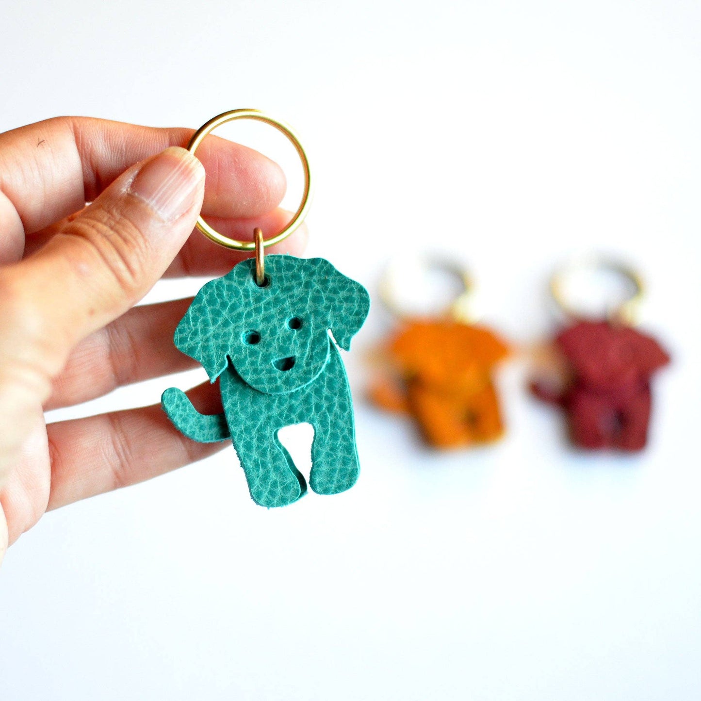Doodle Dog Leather Key Ring - PEBBLED + SOFT Bright Colors