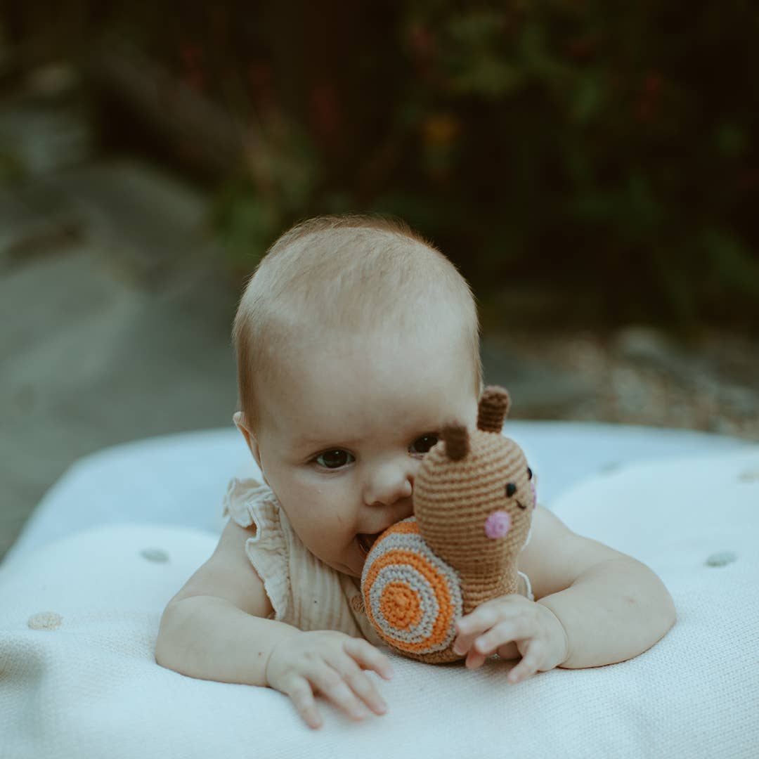Baby Snail Rattle – Handmade Organic Cotton, Fair Trade Toy