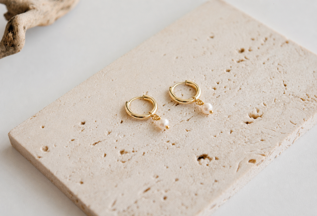 Stardust Glow Pearl Hoop Earrings