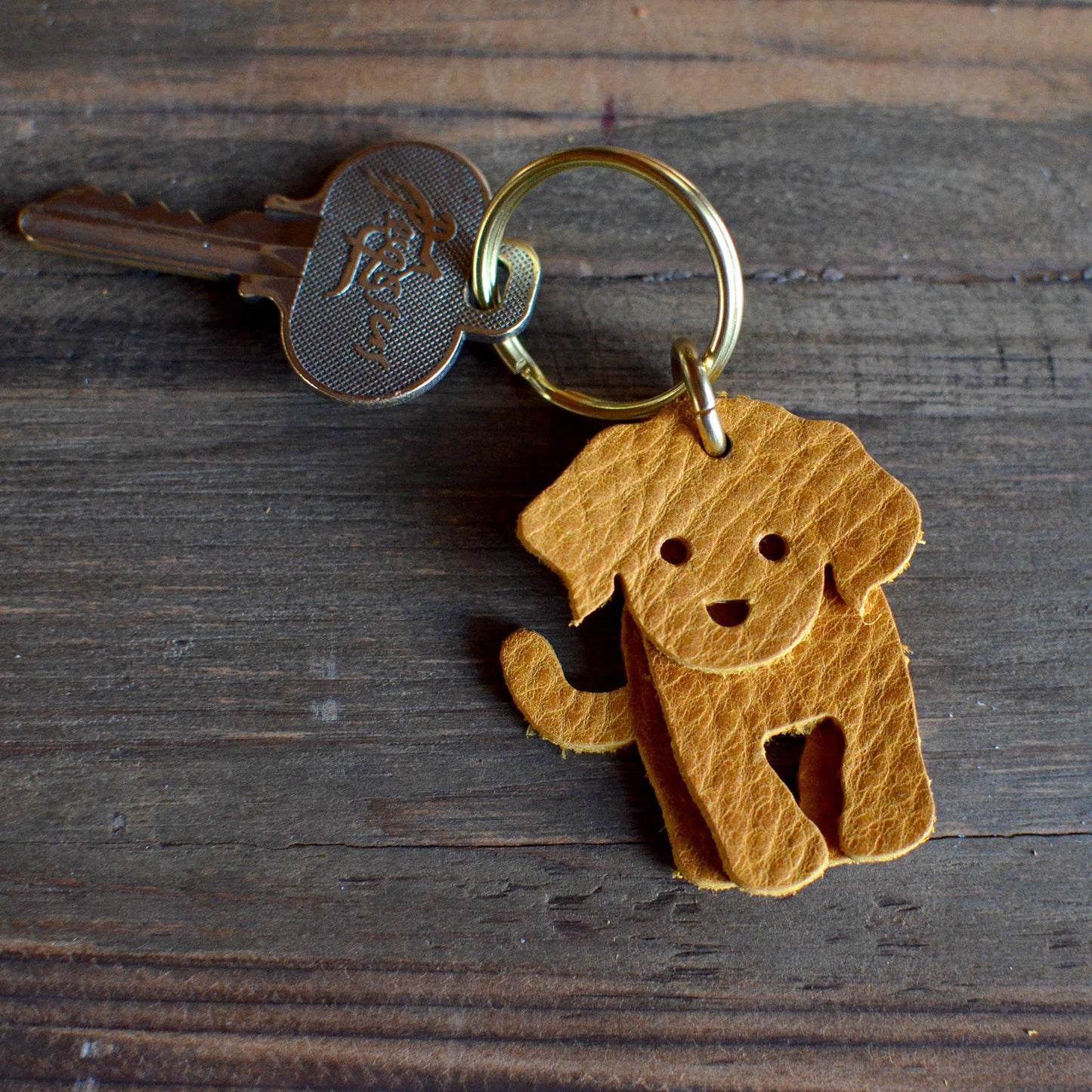 Doodle Dog Leather Key Ring - PEBBLED + SOFT Bright Colors