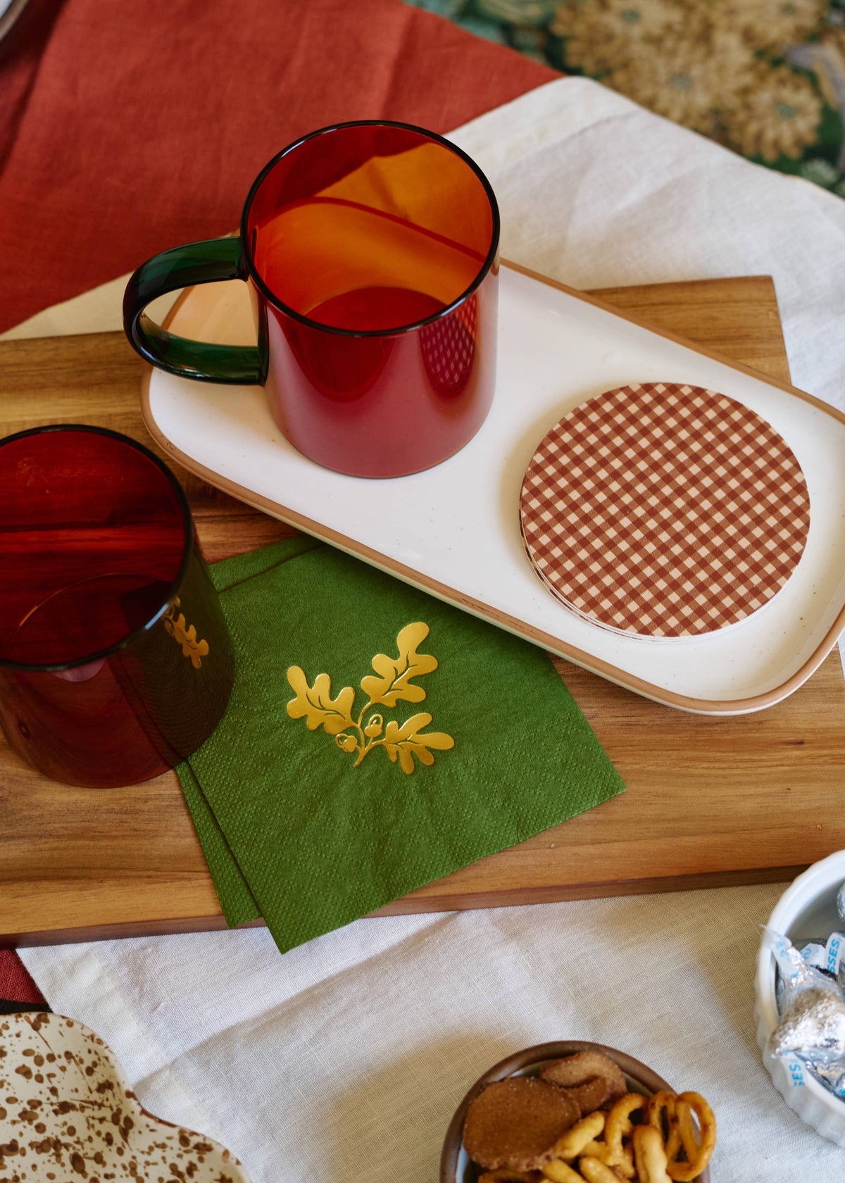 Tan Gingham Coasters - Set of 4