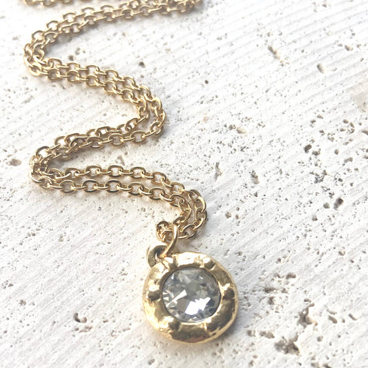 Simple hand casted crystal necklace gold layering jewerly