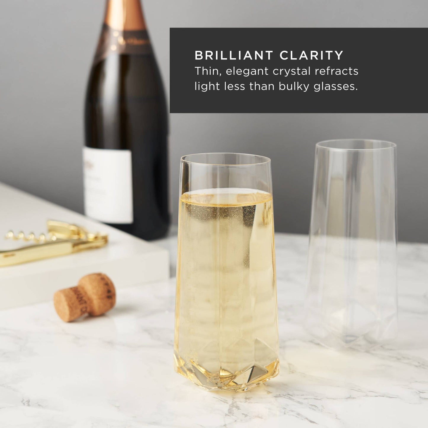 Seneca™ Faceted Stemless Crystal Champagne Flutes Set of 2