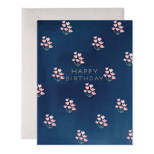 Dainty Block Print Navy Birthday Greeting Card