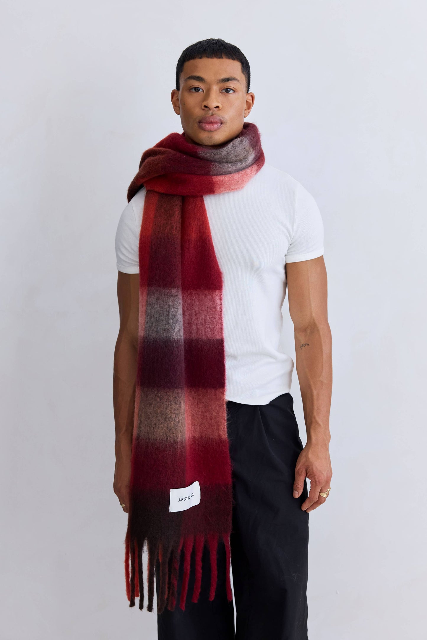 The Reykjavik Scarf - 100% Recycled - Burgundy check - FW25