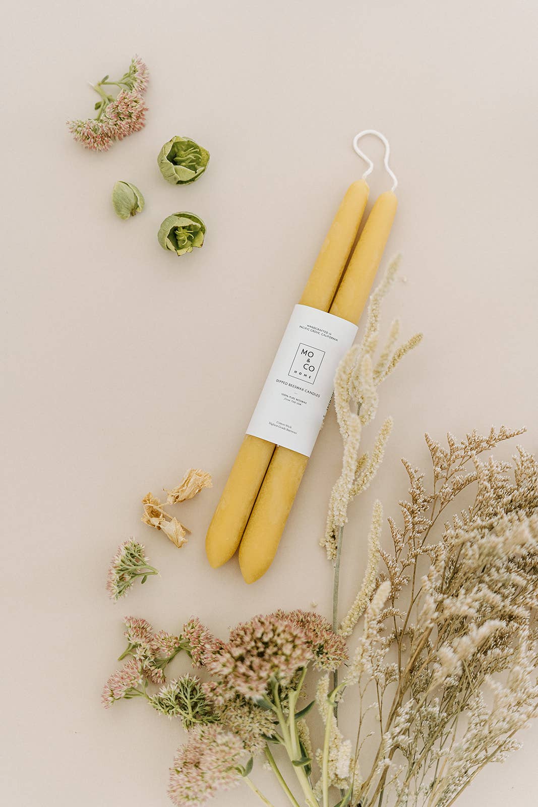 Natural Gold | Dipped Beeswax Taper Candles | All Natural