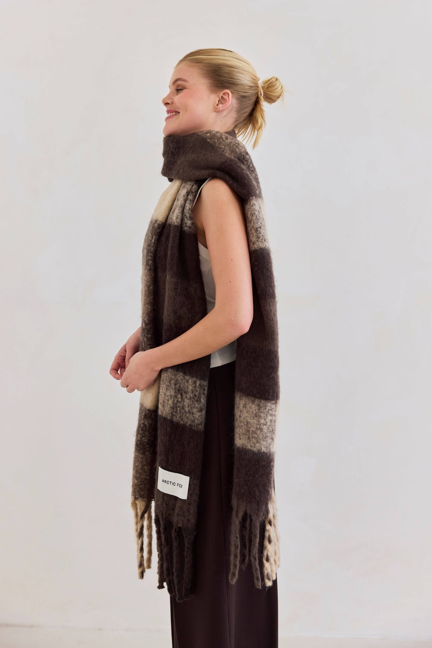 The Reykjavik Scarf - 100% Recycled - Brown Check - FW25