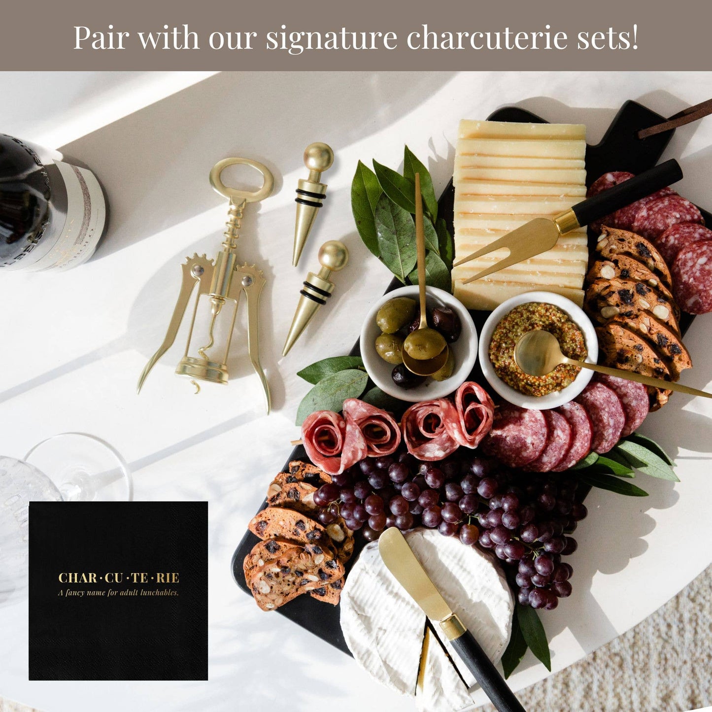 Charcuterie Cocktail Napkin, Black and Gold - Set of 20