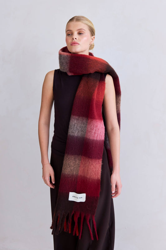 The Reykjavik Scarf - 100% Recycled - Burgundy check - FW25