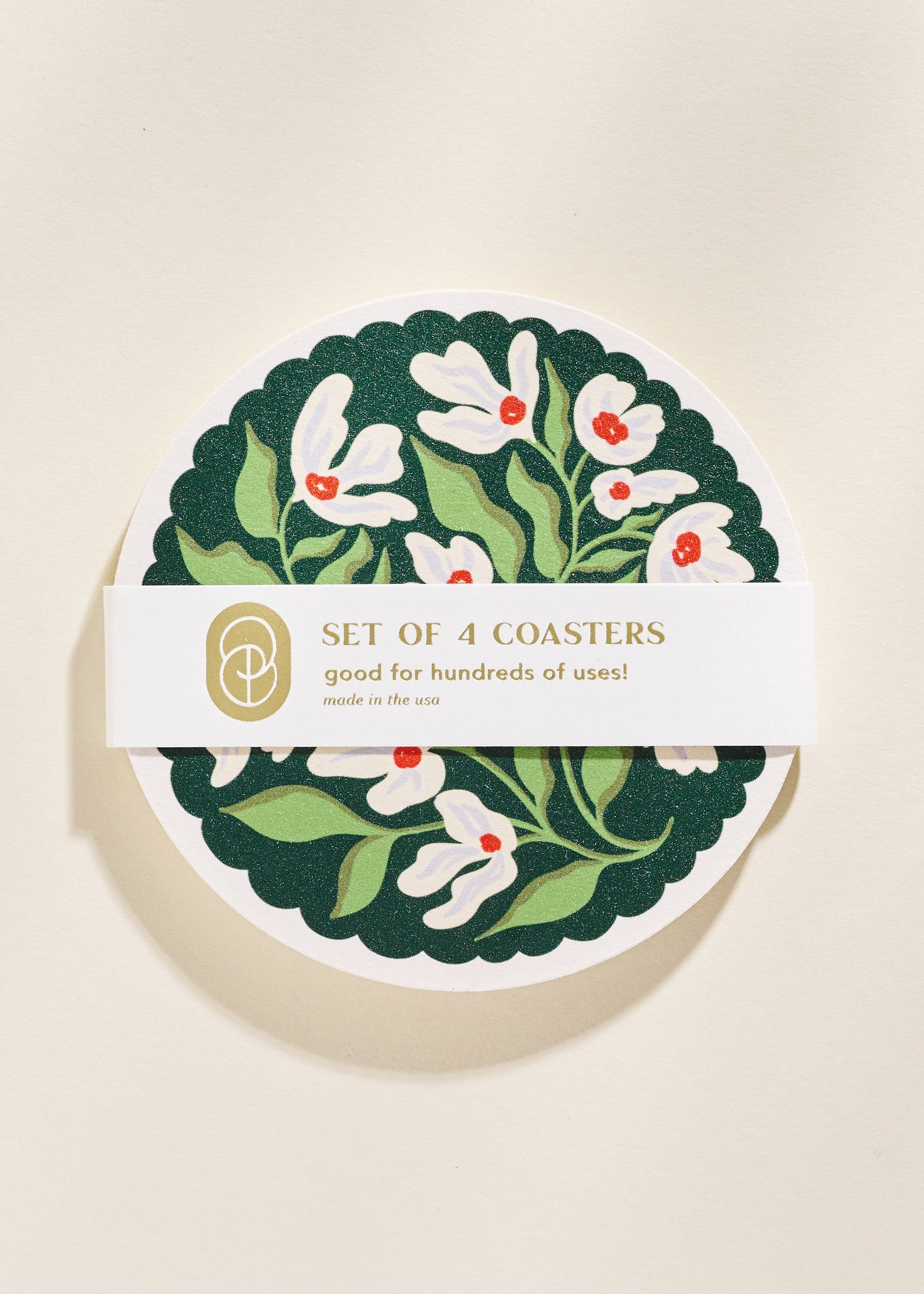 Green and Lavender Floral Scalloped Coasters - Set of Four