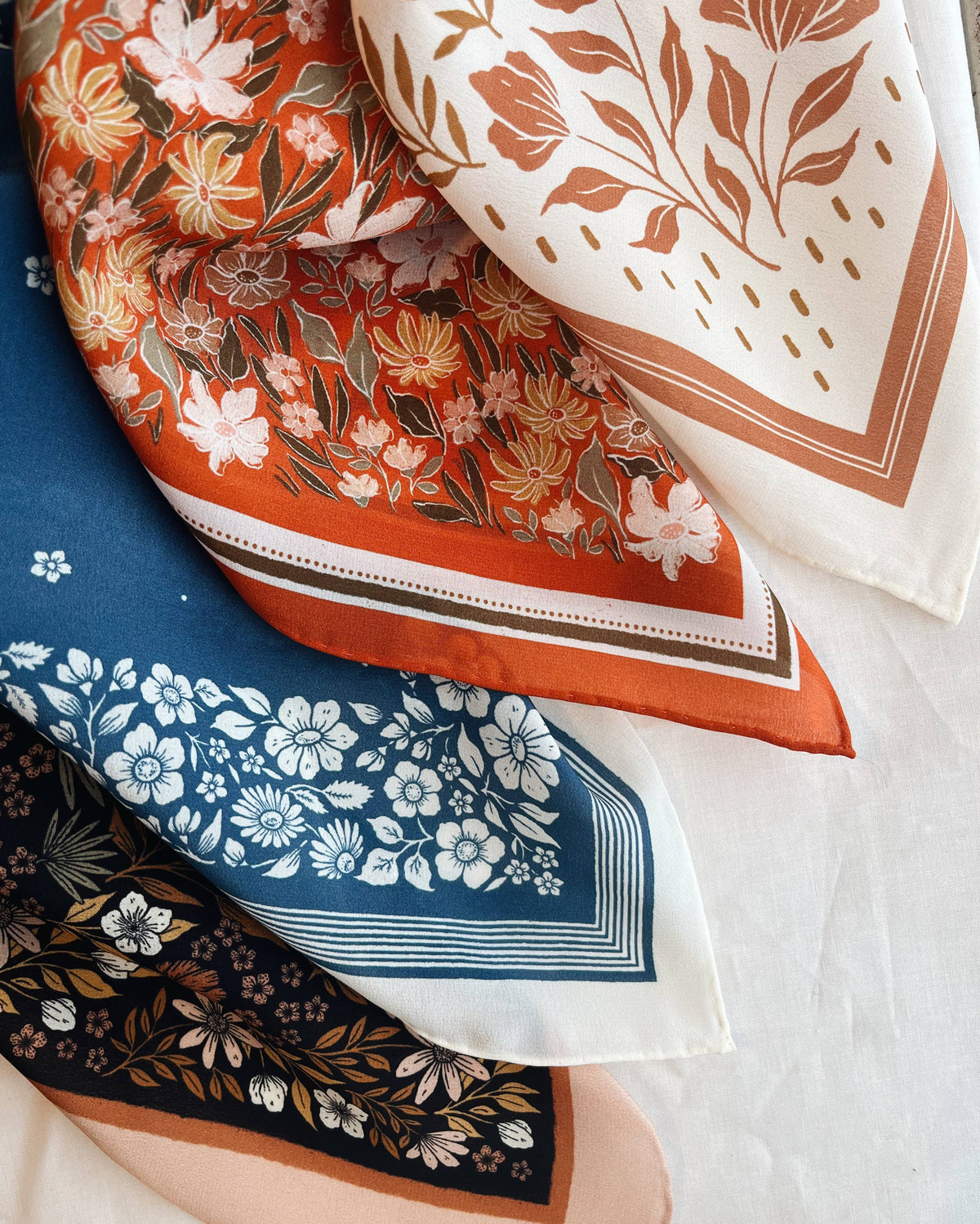100% Silk Bandana Scarf - Botanical Garden Floral Western