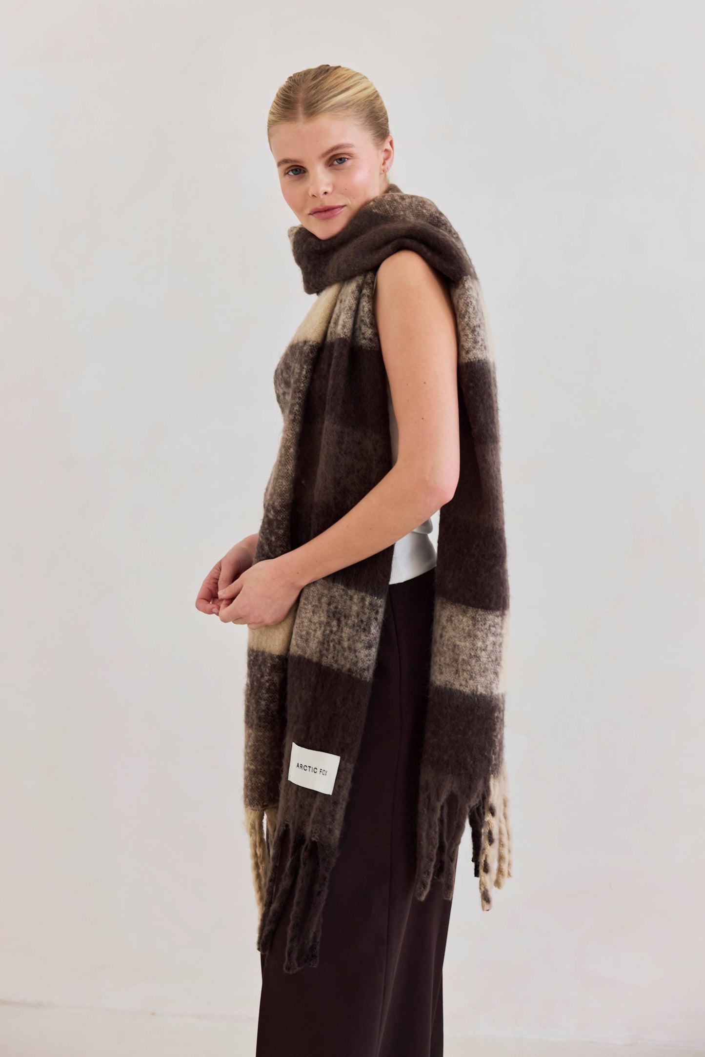 The Reykjavik Scarf - 100% Recycled - Brown Check - FW25