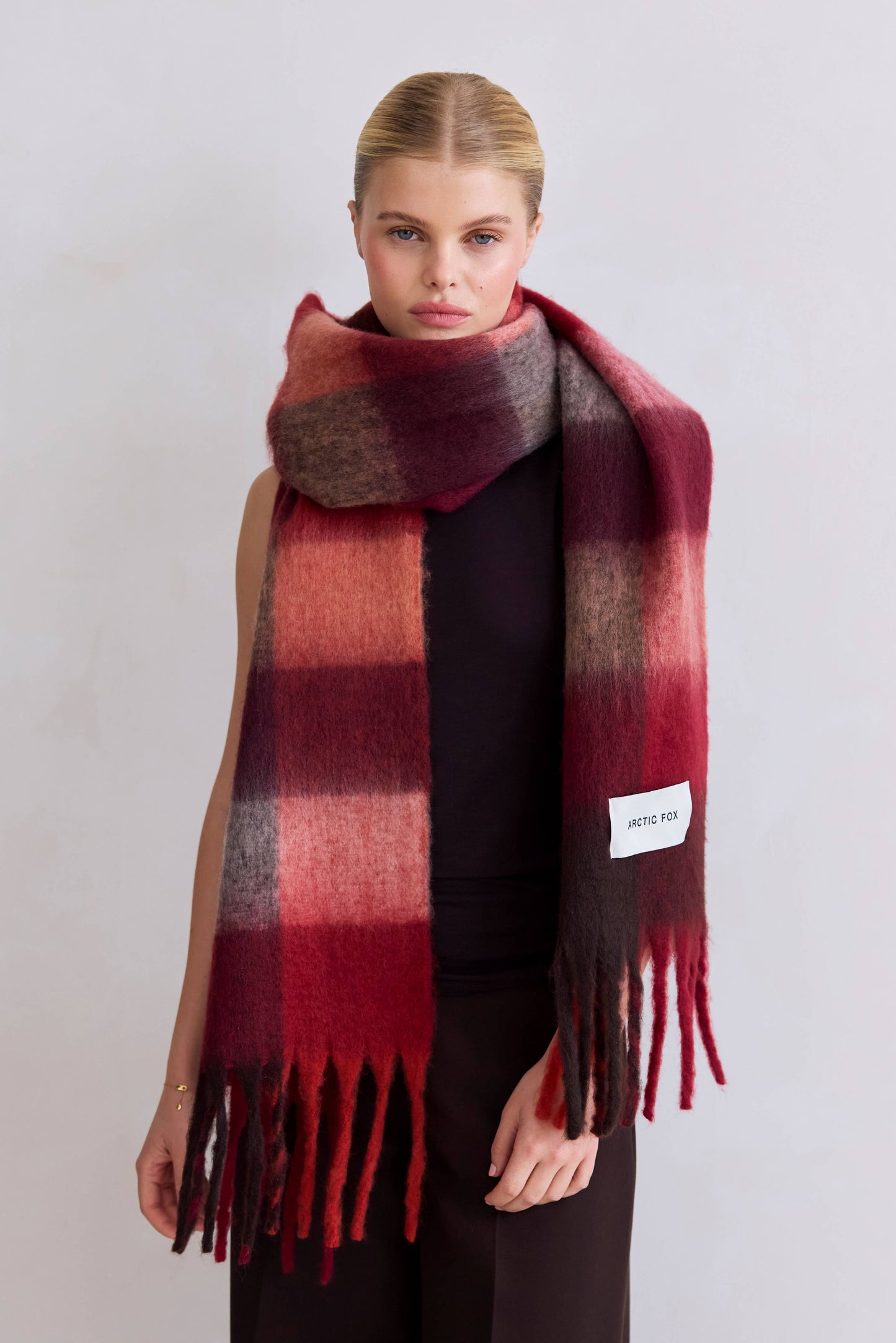 The Reykjavik Scarf - 100% Recycled - Burgundy check - FW25