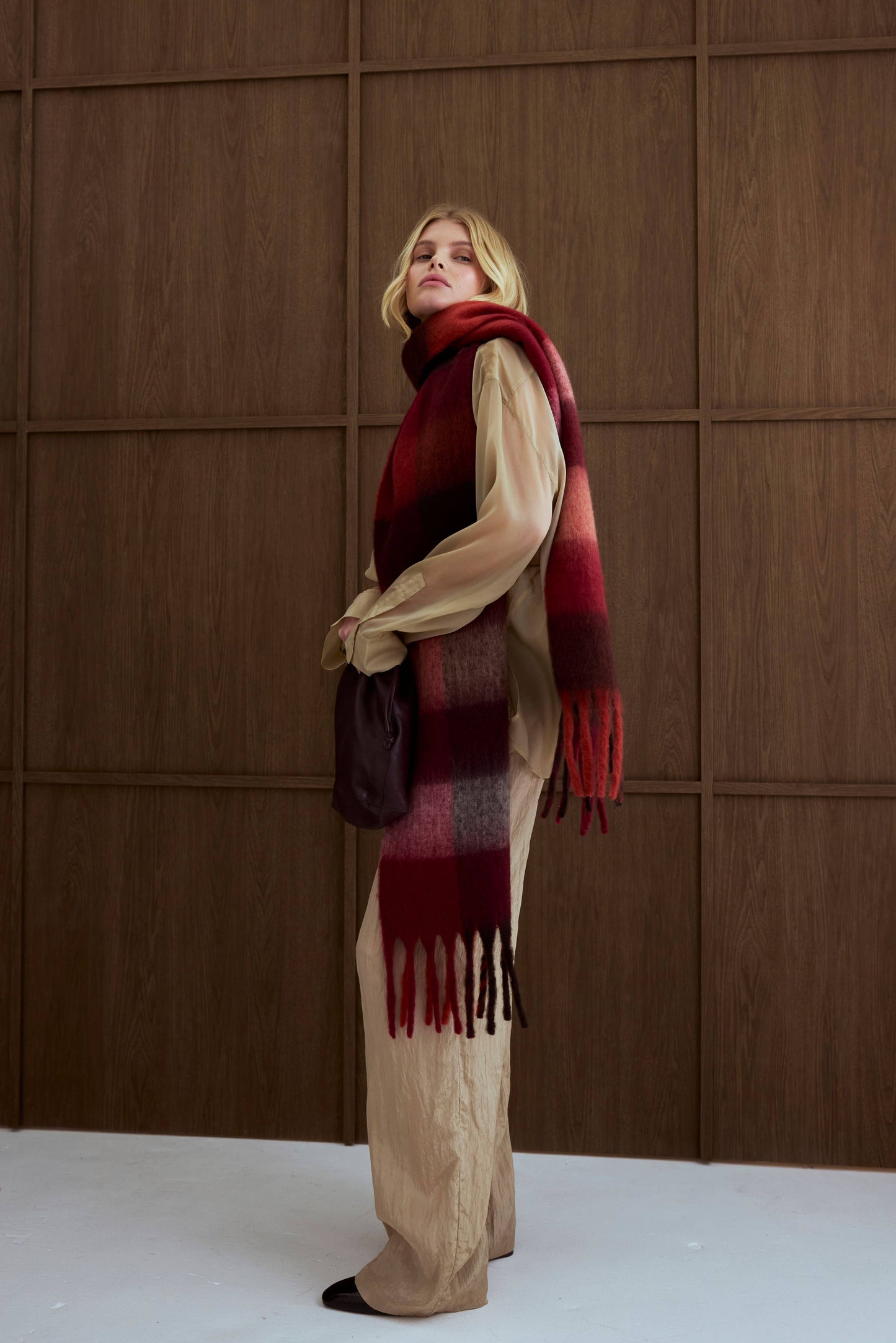 The Reykjavik Scarf - 100% Recycled - Burgundy check - FW25