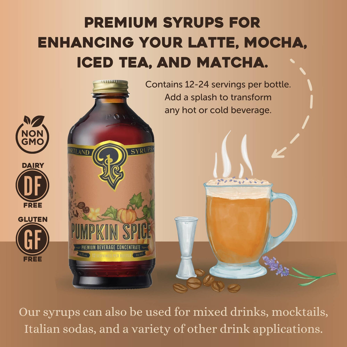 Pumpkin Spice Syrup 12 oz - coffee, tea, cocktail mixer