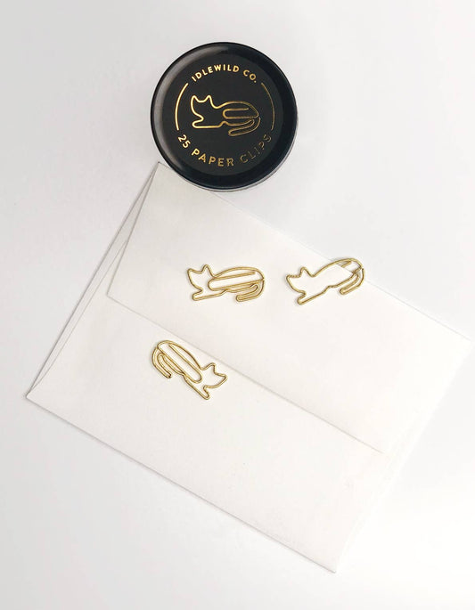 Cat Gold Plated Paper Clips (Jar of 25)