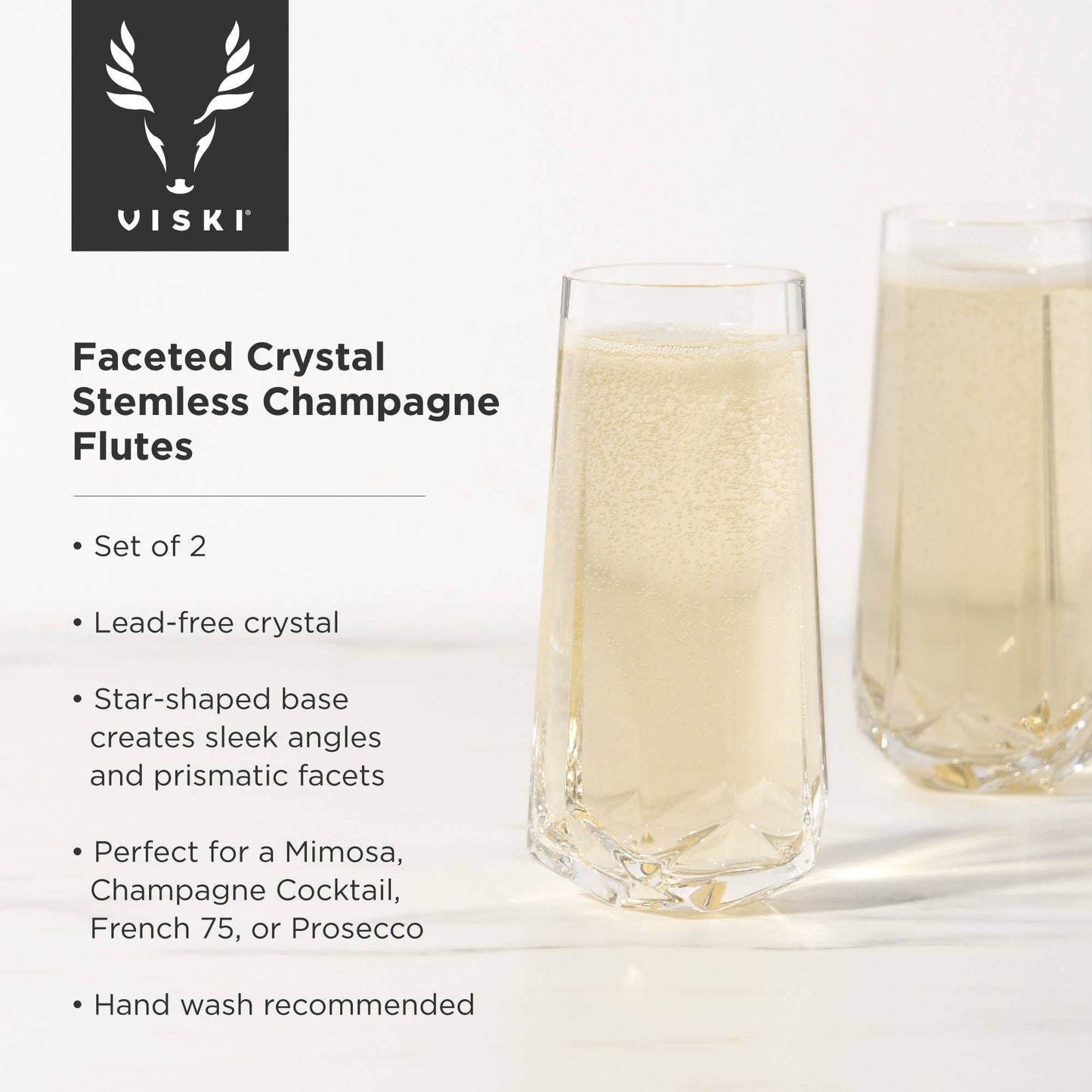 Seneca™ Faceted Stemless Crystal Champagne Flutes Set of 2